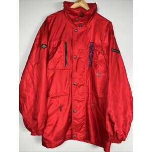 Vintage 90s Descente Oversized Ski Shell Jacket Red Missing Sz Tag Fits XL/2XL